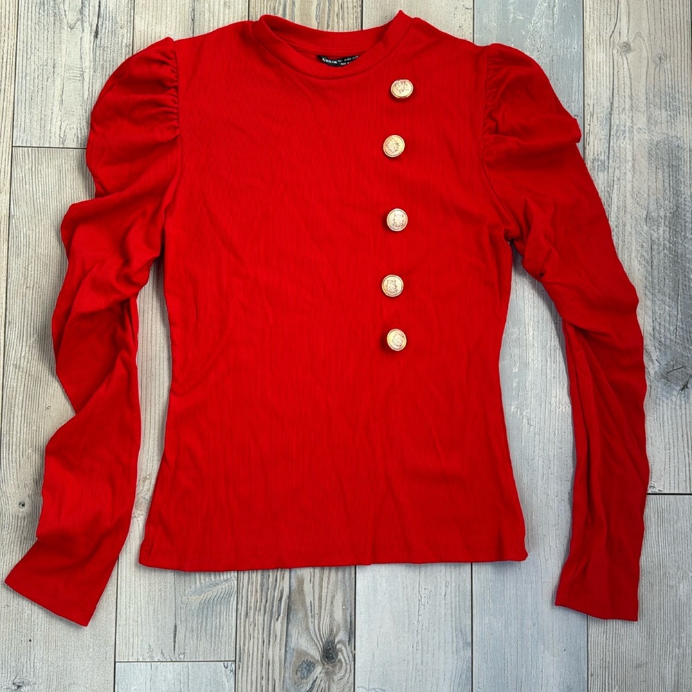 Super cute, long sleeve ribbed, red shirt, large SHEIN